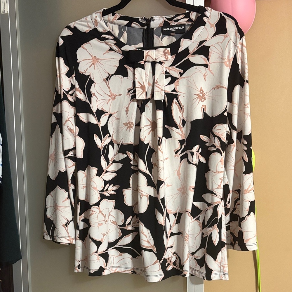 Karl Lagerfeld Floral Top with front bow and zipped back
